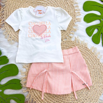 Conj Ciao Bella Coração Off e Coral